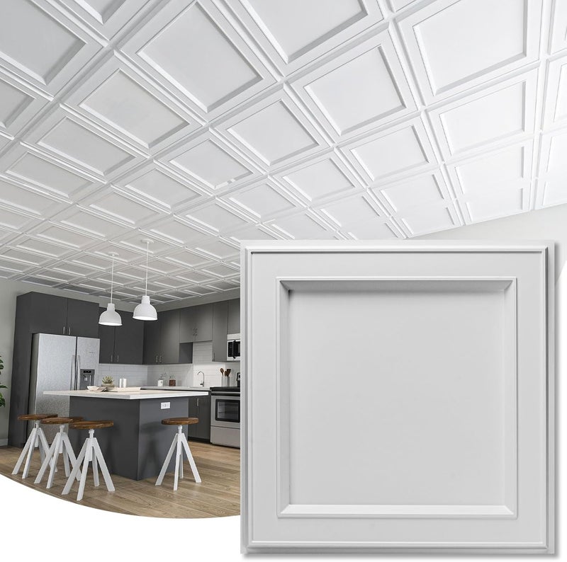 WOWSTAR 12-Pack 24"x24" Drop Ceiling Tiles, Waterproof Glue up Ceiling Panels, Modern Style 3D Wall Panels, White - Image 1